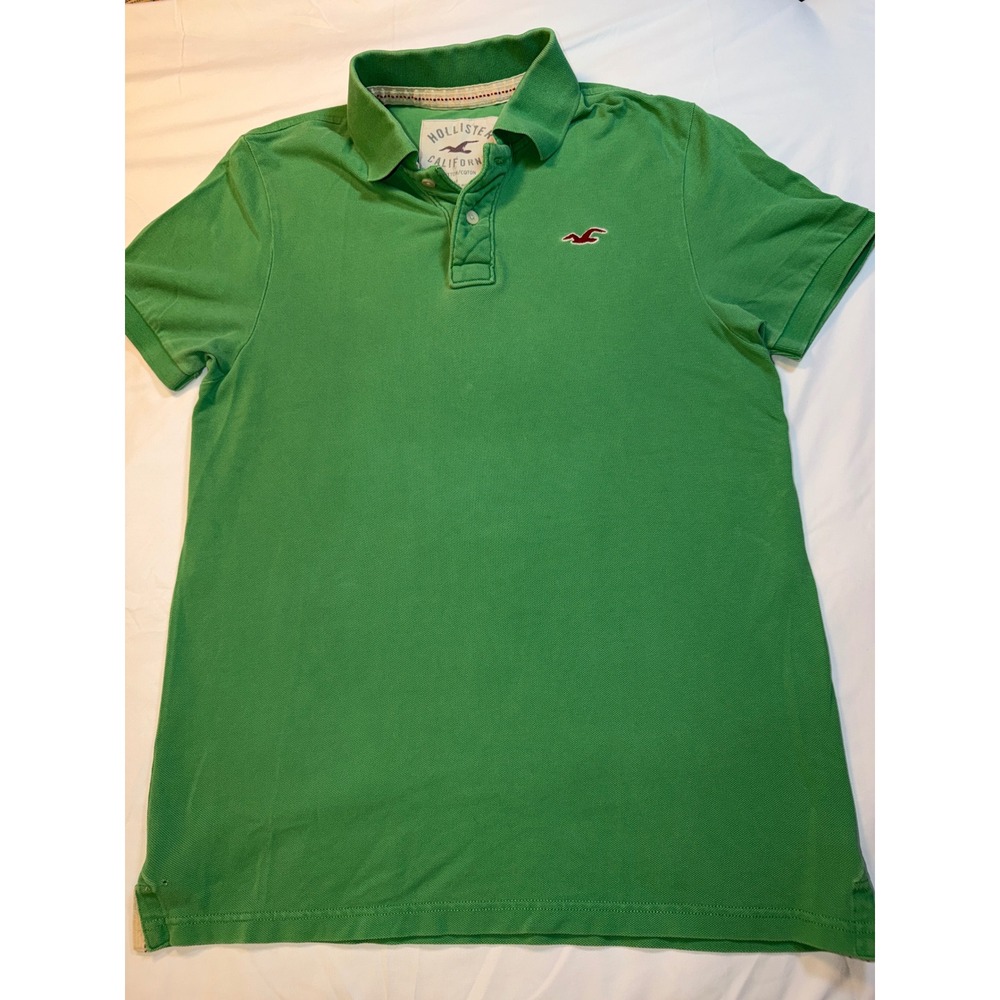 Vintage Y2K Hollister Mens Green Cotton Pique Short Sleeve Polo Shirt XL Logo